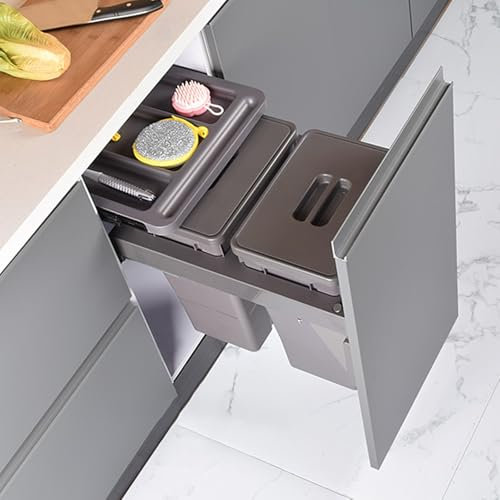 Cubo de Basura Extraíble, Cubos Dobles, Contenedor de Basura Bajo Montaje con Cierre Suave, Cubo de Basura Bajo Fregadero Deslizable con Tapa para Armario de Cocina, Lavandería(36x50x50cm)