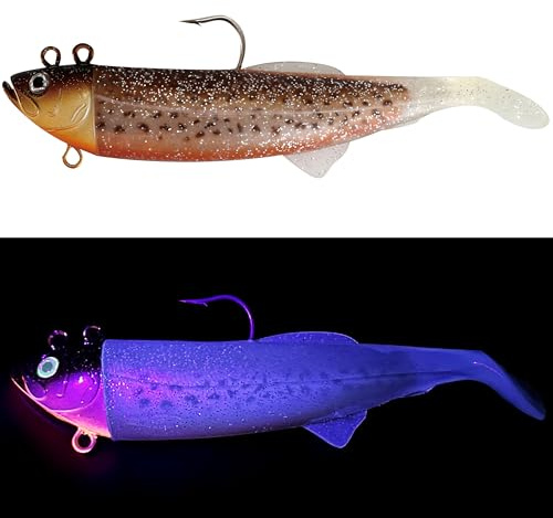 Mega Fishing Norwegen UV Shad Meeresköder - Gummifisch + Jigkopf - Dorsch Köder - 20cm / 300g & 26cm / 440 g (Dorsch UV 3D - 26cm / 440g)