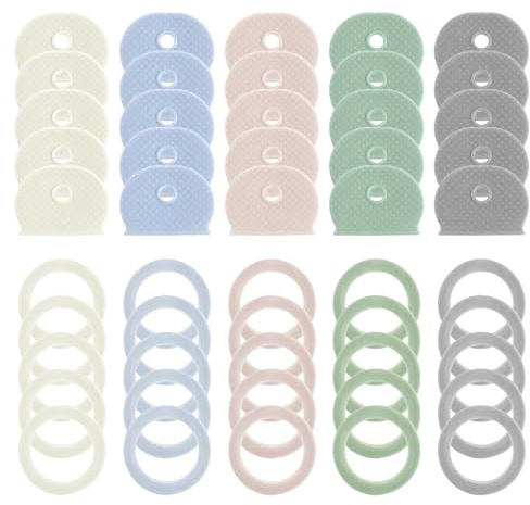 BOHUIZ 50 pcs Key Covers Caps, Colored Key Identifier Rings Plastic Caps Covers Tags Set 2 Styles Keys Toppers for Standard Flat Organization House Keys Protector