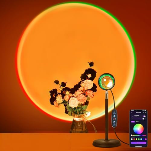 COLWINKU Sunset Lamp Projector Multicolor Changing LED Projection Lamp,Switch Button and APP Control 180° Rotating Romantic Vision Mood Light Suitable for Photography, Selfie, Living Room Decoration