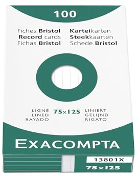 Exacompta 13801X Karteikarten, liniert, ungelocht, Format 75 x 125 mm, 10 Packungen à 100 Stück, weiß