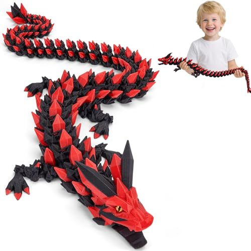 Merrwon 3D Gedrucktes Drache, 60CM Drachen Spielzeug mit Augen, Geheimnisvolle Realistische Drachen Figuren, Ewegliche Gelenke Kristall Drachen Deko, Ostern Kleine Geschenke für Kinder
