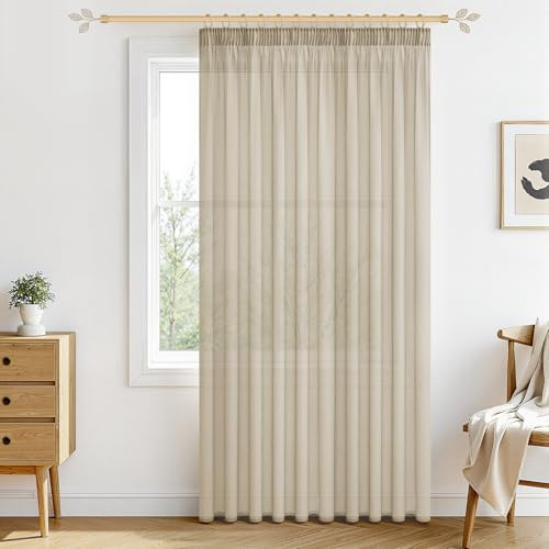 MRTREES Cortinas Decorativas Translucida para Riel Estilo Moderno Visillo Ligero para Ventanas Cocina Y Dormitorio 300x240 cm 1 Pieza Elegante Salon Comedor Habitacion Beige