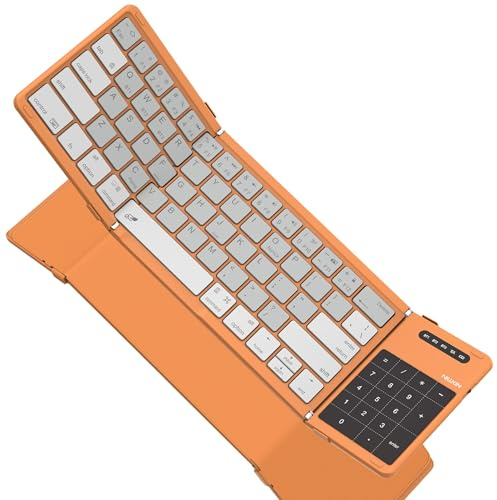 Nillkin Foldable Bluetooth Keyboard Folding with Touchpad & Number Pad, Portable Wireless Full Size Travel Keyboard with Trackpad for PC Laptop iPad Tablets Smartphone, Silicone Leather Cover, Orange
