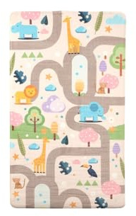 Makio M Alfombra Infantil, 80 x 140 cm, Diseño de Deportes y Animales, Franela y Poliéster, para Habitación de Niños (Animales - Carretera)