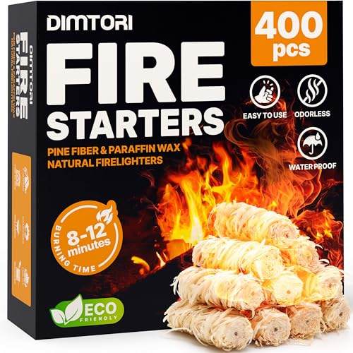 DIMTORI 400 pcs Fire Starter - Natural Fire Starters for Campfires, Fire Pit, Pizza Oven, Fireplace, Smoker, BBQ, Pellet Stove & Wood - Fire Starters for Grill, Charcoal Starter