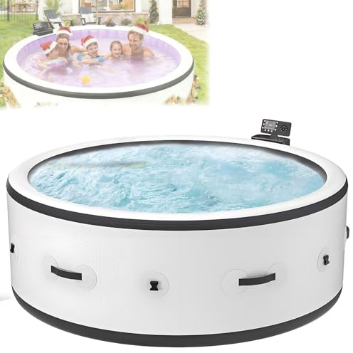 SPA Hinchable,Bañeras de Hidromasaje de Exterior para 2-6 Personas,SPA Portátil con 180 Chorros de Burbujas Relajantes,Cubierta y 2 Filtros Incluidos,para Piscina SPA de Interior y Exterior L