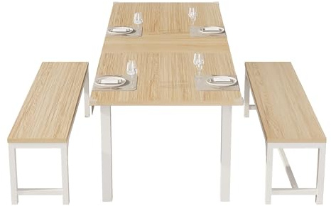Thaookte Essgruppe Esstisch Ausziehbarer 120-160cm, Moderner Schlichter Dining Table, Küchentisch-Set Mit Metallgestell Esszimmergruppe, Industrial Sitzgruppe Esszimmer Für Küche(Hocker Nicht)