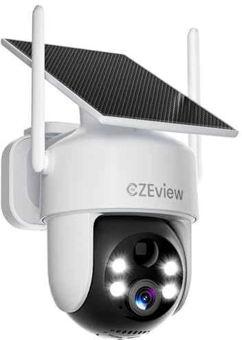 CZEview 4K UHD Überwachungskamera Aussen Akku Solar, 100% Kabellos, 360° Outdoor Kamera Überwachung, Farb-Nachtsicht, Intelligente Erkennung, IP65