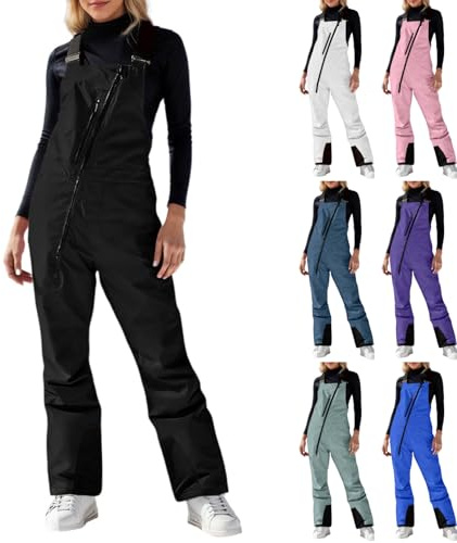 Generisch Pantaloni da sci da donna, impermeabili, con imbottitura termica, con salopette regolabili, per attività all'aria aperta, antivento, per snowboard, invernali, alla moda, in softshell