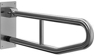 Flode Drop Down Grab Bar – Satin Steel Wall Mounted Folding Support Rail for Disabled & Elderly Heavy Duty Bathroom Safety Grab Rail for Toilets & WCs