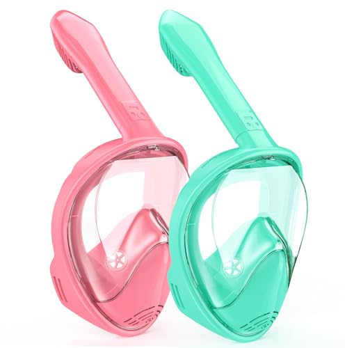 Kinder-Schnorchelmaske, Vollgesicht, Schnorchelausrüstung für Kinder 3–14 Jahre mit Kamerahalterung, 180-Grad-Panoramablick, Schnorchel-Set, Anti-Beschlag, Anti-Leck (Pink+Cyan)
