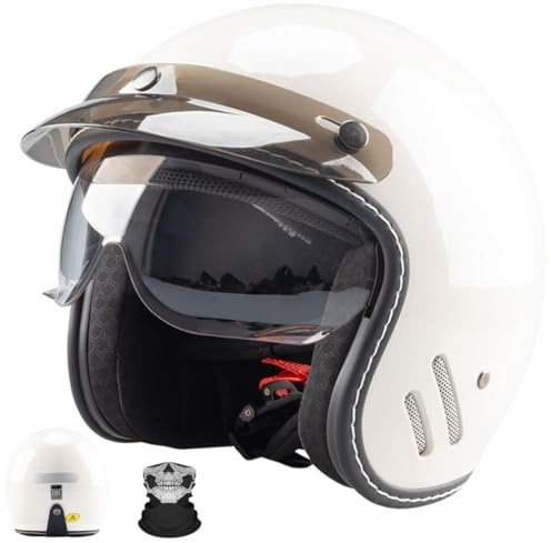 Motorcykel Halv Hjälm 3/4 Open Face Hjälm ECE Certifierad Avtagbar Tvättbar Foder HD Utdragbara Linser Läder Edging Snabbsläppningsspänne För Vuxna Män Kvinnor M ~ 2XL 57-64cm