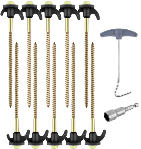 Flintronic 12x Schraubheringe, Heringe Stahl mit Gewinde, Zeltheringe Seil-Halterung 20,5 cm lang für Camping und Outdoor, Zelthaken für harten Boden,Wald, Wiesen, Gras, Robust & Stark, Schwarz