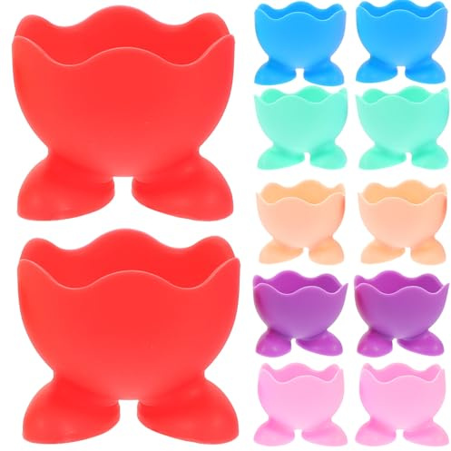 NUOBESTY Hueveras de Silicona para Huevos Cocidos 12 Piezas Multicolor, Soporte Estable y Resistente para Fiesta de Pascua, Molde Reutilizable y Decorativo para Cocina y Color Aleatorio
