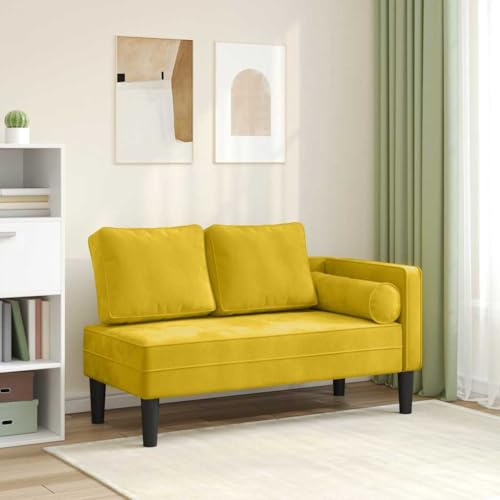 PHGTYUK Chaiselongue mit Kissen Gelb Samt, weiche und gemütliche Velours Chaiselongue mit hochelastischem Schaumstoff für optimalen Komfort, inklusive Lendenkissen für zusätzliche