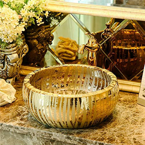 Gold Luxus Vintage gemustert Badezimmer Garderobe Runde Keramik Porzellan Theke Top Kasbah Waschbecken Waschschüssel