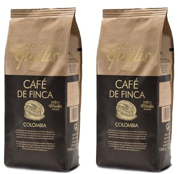 CAFES GUILIS DESDE 1928 AMANTES DEL CAFE Café de Colombia en Grano pack de 2 kg – 100% Arábica, Tueste Natural, Finca Mocatán, Aroma Intenso y Sabor Equilibrado