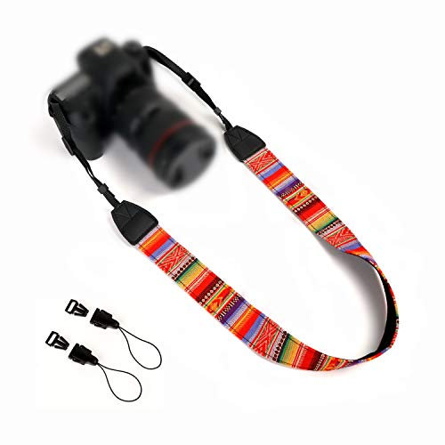 WANBY Weave Camera Canvas Neck Shoulder Camera Strap with Quick Release Buckles Vintage Print Soft Camera Straps for Women Men All DSLR SLR Cameras (Red)