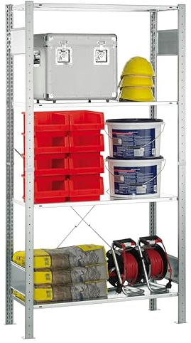 SCHULTE Lagertechnik Grundregal, MULTIplus Fachbodenregal | 1800x1000x500 mm (HxBxT), Steckregal mit 4 Fachböden, Traglast je Boden bis zu 120 kg (gesamt bis zu 480 kg), verzinkt