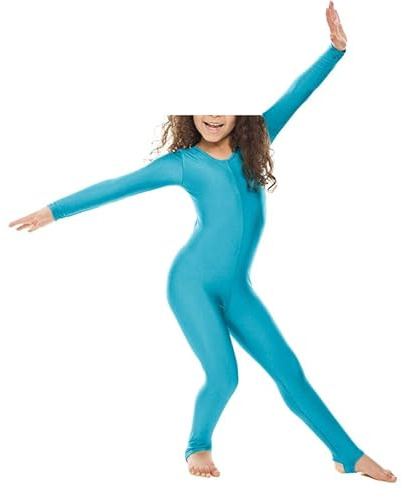 Bodywear Ltd - Body da ragazza in nylon lucido a maniche lunghe con ghettine - Body integrale - Leotard – Abbigliamento da performance - Vestibilità confortevole - Perfetto per danza, balletto