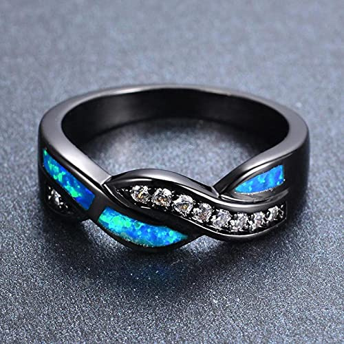 Ring Ringe Damen Bijouterie Herren Boho Weiblicher Kleiner Stein Ring Vintage Schwarz Gold Kreuz Eheringe Für Frauen Versprechen Weiß Blau Opal Verlobungsring 10 Blueopal