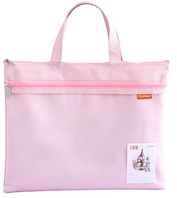 A4 Document Bag Zip Bag Nylon Mesh Bag Waterproof Double Zip Small Labels Student Office Supplies Travel Bag Pink