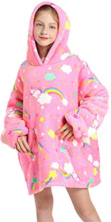 MZSYLK Übergroße Hoodie-Decke für Kinder Faule TV-Decke Weiche, warme tragbare Decke aus Plüsch Geschenke für Mädchen Jungen 7-12 Jahre