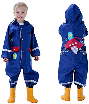 Keyck Impermeabile Bambini Cappuccio Antipioggia Unisex Leggero Pioggia Tuta Antivento Tutto in Uno Sportivo Poncho Antipioggia Cartoni Animati Aeroplano Scuola Ragazzi Bambino, Navy 1-2 Anni