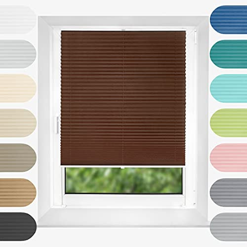 Birrke® Plissee Ohne Bohren Klemmfix 70x100 cm - Fenster Plisseerollo mit Bequemer Oben-Unten Funktion - Plissees für Sonnenschutz und Sichtschutz - Einfache Montage - Chocolate Cake, Braun