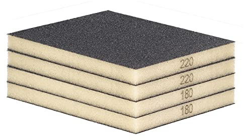 Schleifschwamm Schleifmatte Set 4 Stück FEIN SEHR FEIN 2 x Körnung K 180 und 2 x Körnung K 220 Handschleifer für Holz Lack Metall, Nass- und Trockenschleifen, Schleifklotz, Schleifblock