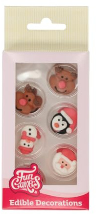 FunCakes Sugar Decorations - Figuras de azúcar (12 unidades), diseño navideño | Listo para usar, perfecto para cupcakes, magdalenas y más, decoraciones edibles