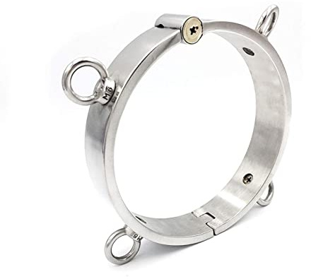 ZTHBYSB Metall Hals Kragen Sklave O Ring Abschließbar Sex Halsband mit 4 Ösen BDSM Bondage Sex-Halsbänder/Halsfessel Rolle Spielen Restraint Sex Spielzeug für frauen Männer,Silber,Männer 13.6CM
