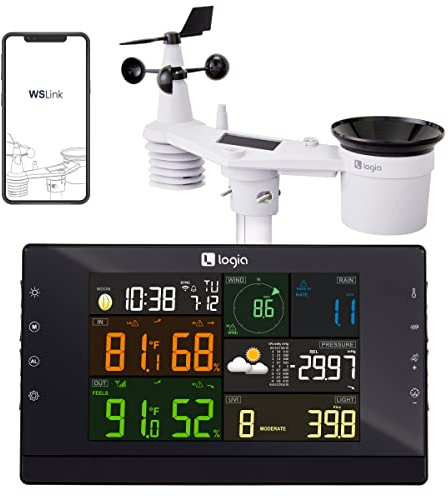 Logia 17-in-1 Wi-Fi Wireless Weather Station with 7-in-1 Outdoor Solar Sensor Array, Indoor/Outdoor Temperature, Humidity, Wind Speed/Direction, Rain, UV & More with Forecast Data, Alerts
