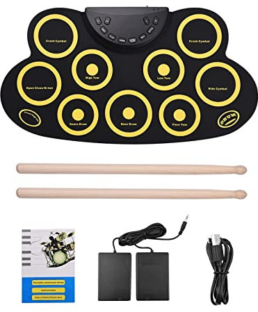 Electronic Drum Set Portable Electronic Drum Pad Silicon Digital Drum 9 Demo Songs 10 Rhythms Record 3.5mm Microphone Input Headphone