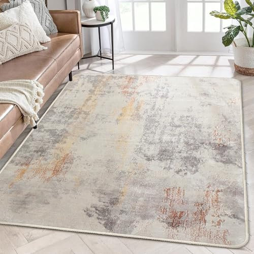 Calore Rugs Living Room Modern Soft Bedroom Rug Large Short Pile Non-Slip Area Rugs Carpet Home Decor (Abstract Grey, 120 x 160 cm)