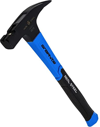 REAL STEEL Latthammer, 600 g Klauenhammer Zimmermannshammer mit Magnetischem Nagelhalter und Gefräster Schlagfläche (Ummantelter Graphit)
