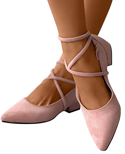 Generic Damen Sandalen mit Absatz, Elegant, Flache Schuhe, Hochzeit, Geschlossene Hausschuhe, Leder, Frauen, Loafer, Slipper, Slip-On, Orthopädische Wanderschuhe, Rosa, 38 EU