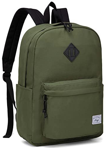Kasgo Schulrucksack Teenager, Leicht Großer 17,3L Rucksack Damen Jungen Mädchen Kinder 8-12 Jahren Wasserabweisend 15,6 Zoll Hochschule Rucksack für Reise Lässiger Arbeit Tagesrucksack Grün