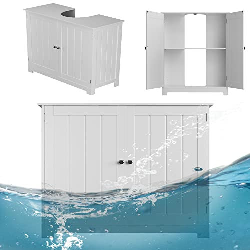 ANSIMIDA Unter Waschbecken Lagerung Bad Schrank Schränke Waschbecken Einheit Lagerung Regal Verstellbares Regal Weiß MDF Boden Freistehende Möbel 58 x 30 x 60 cm