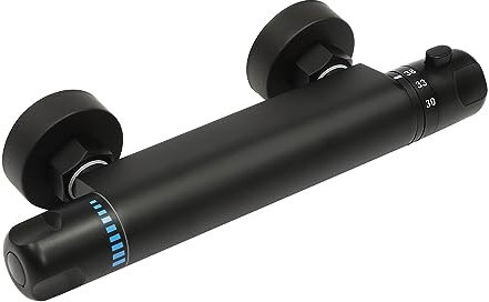 Miscelatore termostatico per doccia con termostato, rubinetto per vasca da bagno con termostato, termostato con pulsante di sicurezza a 38 °C, colore nero