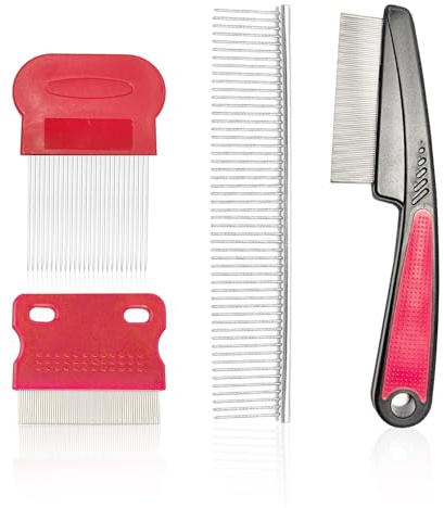 MAXQUU 4-Teiliges Set Aus Haustier-Stahlkamm, Flohkamm, Tierhaarkamm, Katzen- Und Hundestaubkamm, Edelstahl-Läusekamm