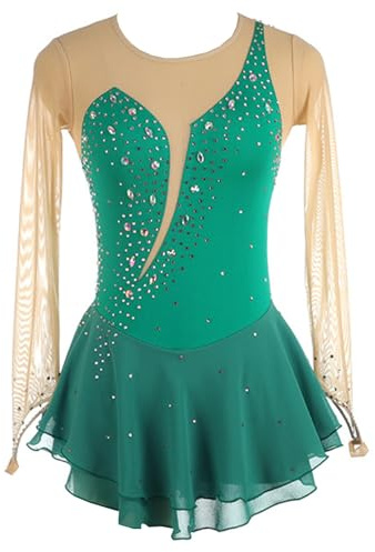 CuLtp Vestito da Pattinaggio Artistico, Girocollo Vuoto Giunzione Body Ginnastica Artistica Danza, Vestito da Balletto Danza Tuta da Ballo da Competizione A Maniche Lunghe