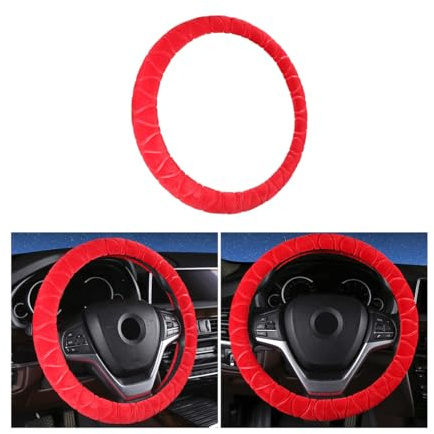 JNNJ Auto Lenkradhülle, Plüsch Lenkradbezug 37-38CM, Anti Rutsch Lenkradabdeckung, Atmungsaktiv Winter Lenkradschutz Warm Lenkradschoner für Damen & Herren(Rot)