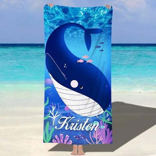 MJARTORIA Personalisiert Strandtuch Microfaser Badetuch mit Namen Kinder Damen, Beach Towel Handtuch Badetuch Stranddecke Schnelltrocknend für Reise Schwimmen Sauna Yoga Fitness 76x152cm Mikrofaser