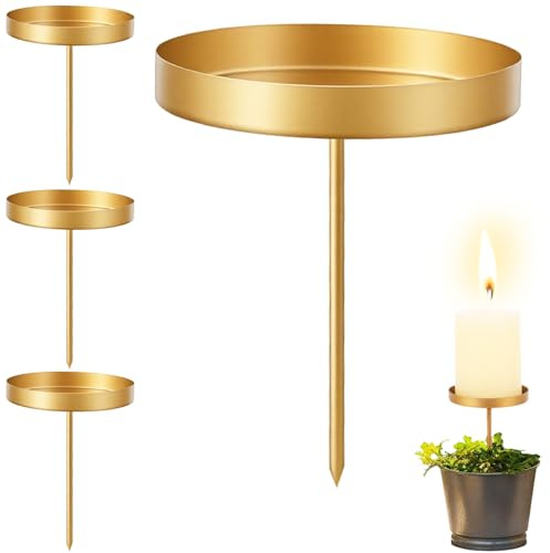 4er Kerzenhalter Gold Adventskranz Set,ø7,5cm/6,5cm/4,5cm Wählbar Metall Adventskränze Kerzenhalter mit Plattform,Kerzenstecker Adventskranz Kerzenteller für Stumpenkerzen Weihnachtsgirlande-6,5cm