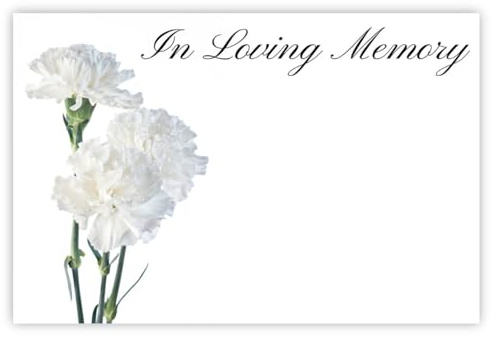 celloexpress In Loving Memory (3 Carnations) Flower Message Cards - 60mm x 90mm - Bereavement Florist Card Sympathy Condolences Notes (Pack of 10)