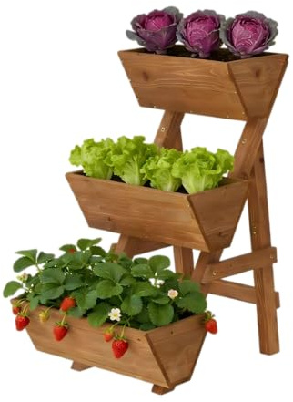 Dawnyard 3-Tiers Wooden Raised Garden Bed Planter Box Flower Pots Vertical Garden Planter Wood Plant Stand for Vegetables Flowers Herbs for Patio, Balcony, Freestanding (Brown S)