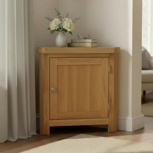 GROFurniture Eckschrank aus Eiche, Ecklager, dreieckige Schrankplatte für Wohnzimmer, Bad und Flur, komplett montierte Holzmöbel