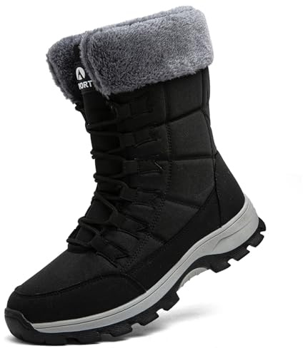 Topwolve Bottes de Neige Homme Doublure Fourrure Chaude Bottines Imperméable Antidérapante Chaussures d’Hiver,Noir,44 EU